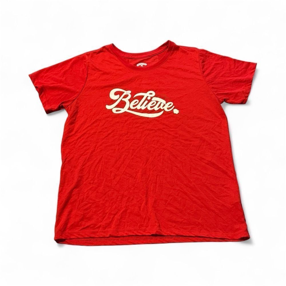 Holiday Time Short Sleeve Christmas Tshirt Red White Size XL 16-18